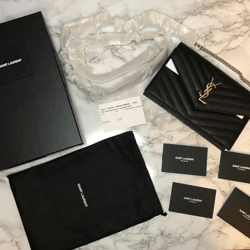 YSL Monogram Chain Wallet In Grain de Poudre